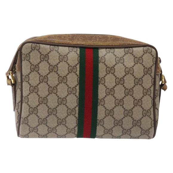 GUCCI GG Supreme Web Sherry Line Bag PVC Beige Gold 98 02 004 Auth gh406