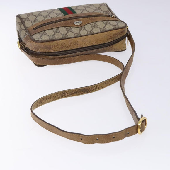GUCCI GG Supreme Web Sherry Line Bag PVC Beige Gold 98 02 004 Auth gh406