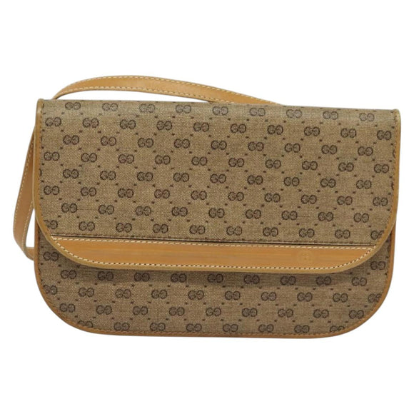 GUCCI Micro GG Supreme Shoulder Bag PVC Beige Gold Auth gh417