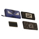 FENDI Zucca Canvas Wallet Leather 4Set Blue Brown black Auth gh433-1