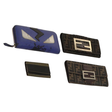 FENDI Zucca Canvas Wallet Leather 4Set Blue Brown black Auth gh433