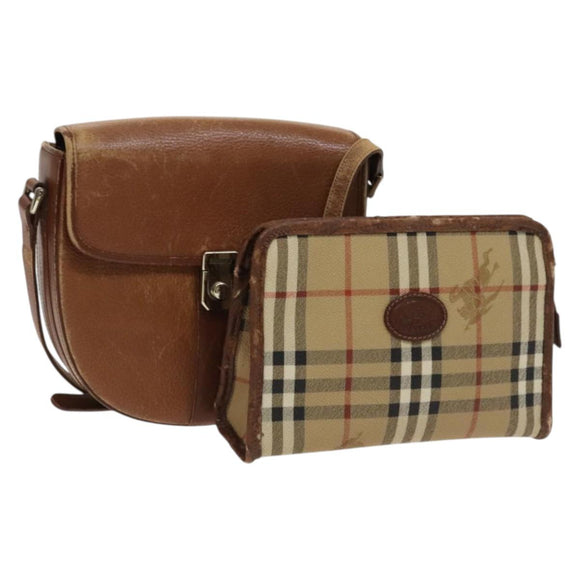 Burberrys Nova Check Schoudertas PVC Leer 2-delig Beige Bruin Auth gh436