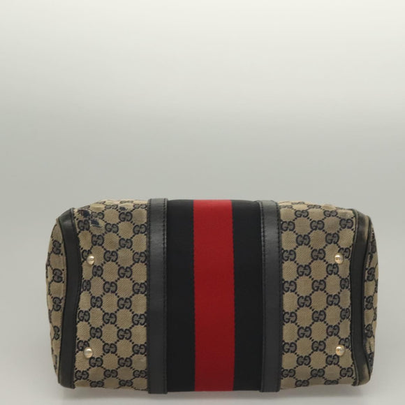 GUCCI GG Canvas Sherry Line Boston Bag Navy Red 247205 Auth gh440