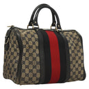 GUCCI GG Canvas Sherry Line Boston Bag Navy Red 247205 Auth gh440-1