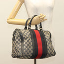 GUCCI GG Canvas Sherry Line Boston Bag Navy Red 247205 Auth gh440-24