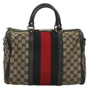 GUCCI GG Canvas Sherry Line Boston Bag Navy Red 247205 Auth gh440-13