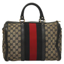 GUCCI GG Canvas Sherry Line Boston Bag Navy Red 247205 Auth gh440-2