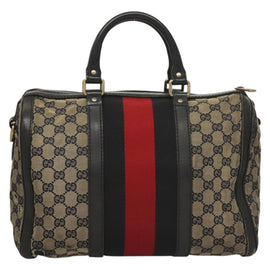 GUCCI GG Canvas Sherry Line Boston Bag Navy Red 247205 Auth gh440 - 0