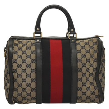 GUCCI GG Canvas Sherry Line Boston Bag Navy Red 247205 Auth gh440 - 0