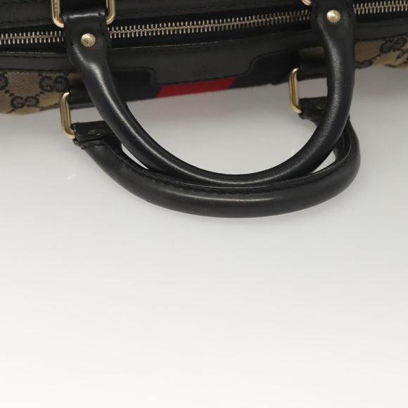 GUCCI GG Canvas Sherry Line Boston Bag Navy Red 247205 Auth gh440