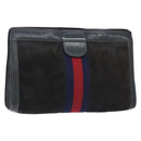 GUCCI Sherry Line Clutch Bag Suede Navy Red Auth gh444-1