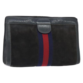 GUCCI Sherry Line Clutch Bag Suede Navy Red Auth gh444