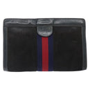 GUCCI Sherry Line Clutch Bag Suede Navy Red Auth gh444-2
