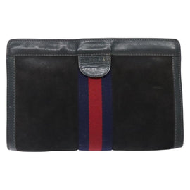 GUCCI Sherry Line Clutch Bag Suede Navy Red Auth gh444 - 0