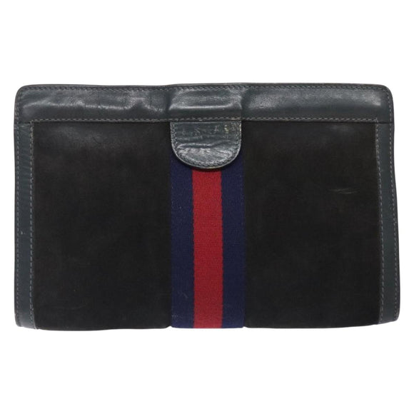 GUCCI Sherry Line Clutch Bag Suede Navy Red Auth gh444