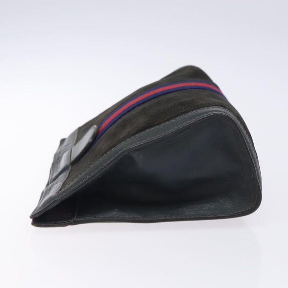 GUCCI Sherry Line Clutch Bag Suede Navy Red Auth gh444