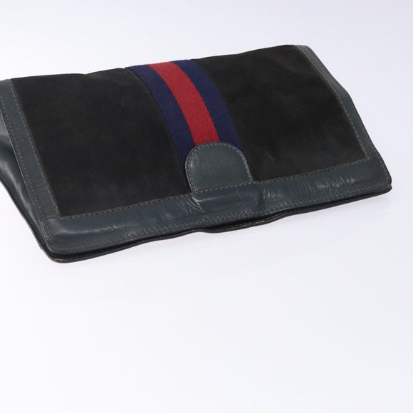 GUCCI Sherry Line Clutch Bag Suede Navy Red Auth gh444