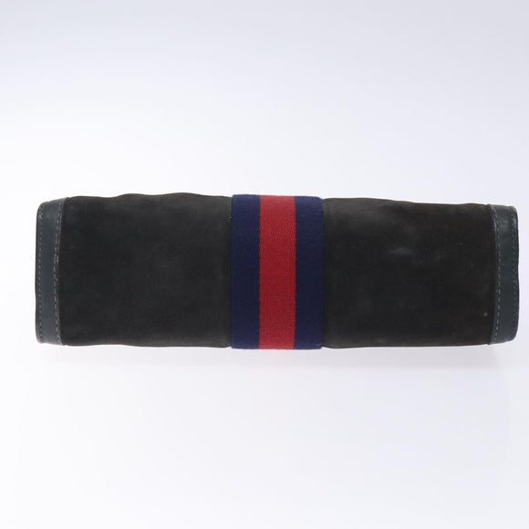 GUCCI Sherry Line Clutch Bag Suede Navy Red Auth gh444
