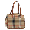 BURBERRY Nova Check Hand Bag Canvas Leather Beige Gold Auth gh446-1