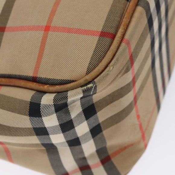 BURBERRY Nova Check Hand Bag Canvas Leather Beige Gold Auth gh446