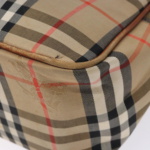 BURBERRY Nova Check Hand Bag Canvas Leather Beige Gold Auth gh446