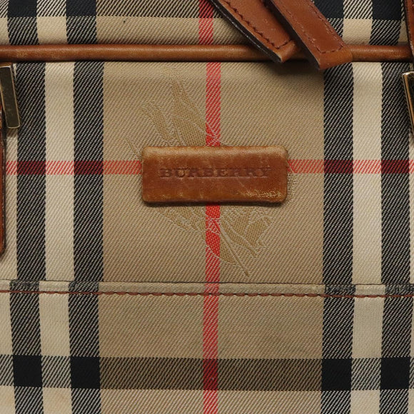 BURBERRY Nova Check Hand Bag Canvas Leather Beige Gold Auth gh446