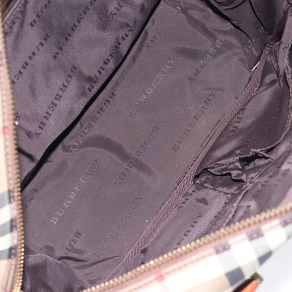 BURBERRY Nova Check Hand Bag Canvas Leather Beige Gold Auth gh446