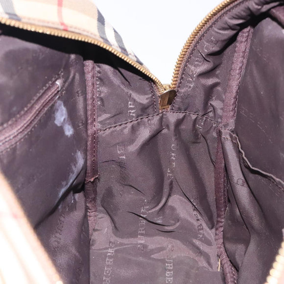 BURBERRY Nova Check Hand Bag Canvas Leather Beige Gold Auth gh446