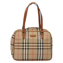 BURBERRY Nova Check Hand Bag Canvas Leather Beige Gold Auth gh446-13