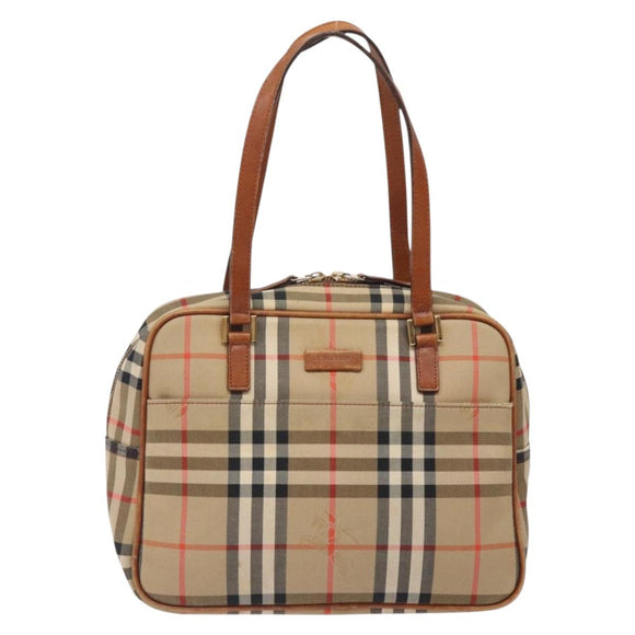 BURBERRY Nova Check Hand Bag Canvas Leather Beige Gold Auth gh446