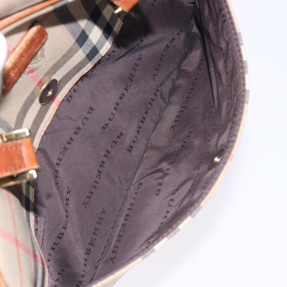 BURBERRY Nova Check Hand Bag Canvas Leather Beige Gold Auth gh446