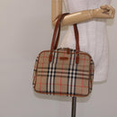 BURBERRY Nova Check Hand Bag Canvas Leather Beige Gold Auth gh446-23