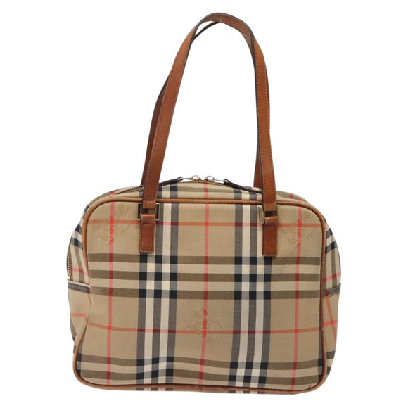BURBERRY Nova Check Hand Bag Canvas Leather Beige Gold Auth gh446