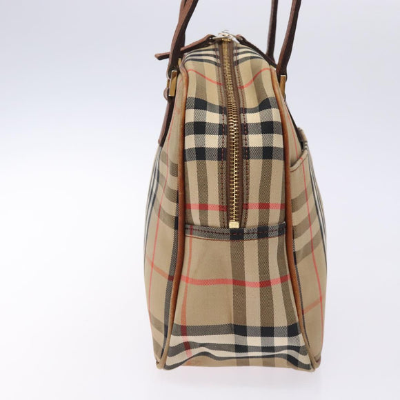 BURBERRY Nova Check Hand Bag Canvas Leather Beige Gold Auth gh446