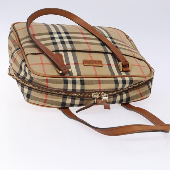 BURBERRY Nova Check Hand Bag Canvas Leather Beige Gold Auth gh446
