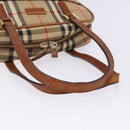 BURBERRY Nova Check Hand Bag Canvas Leather Beige Gold Auth gh446-7