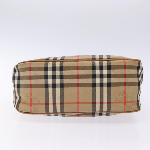 BURBERRY Nova Check Hand Bag Canvas Leather Beige Gold Auth gh446