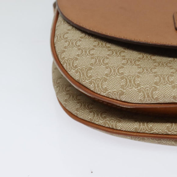 CELINE Macadam Canvas Shoulder Bag PVC Leather Beige Gold Auth gh480