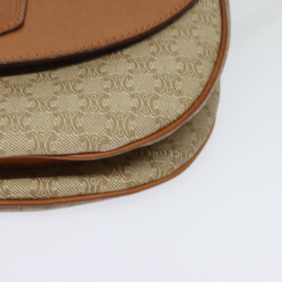 CELINE Macadam Canvas Shoulder Bag PVC Leather Beige Gold Auth gh480