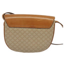 CELINE Macadam Canvas Shoulder Bag PVC Leather Beige Gold Auth gh480-2