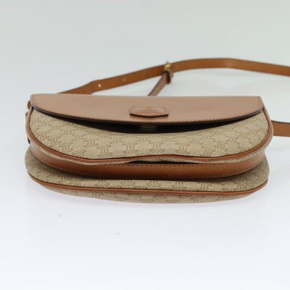 CELINE Macadam Canvas Shoulder Bag PVC Leather Beige Gold Auth gh480