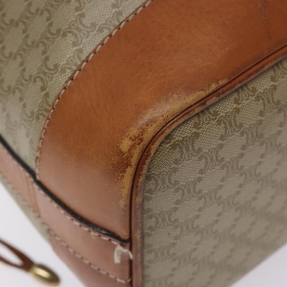 CELINE Macadam Canvas Shoulder Bag Beige Gold Auth gh481