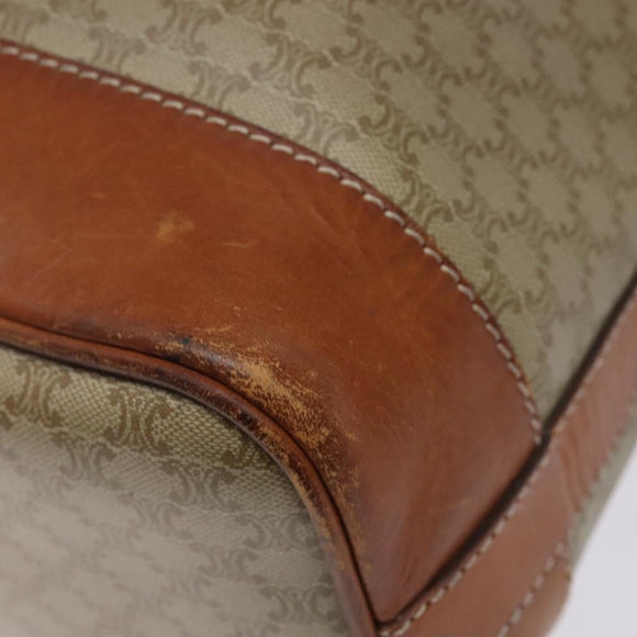 CELINE Macadam Canvas Shoulder Bag Beige Gold Auth gh481