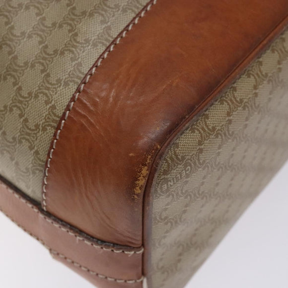 CELINE Macadam Canvas Shoulder Bag Beige Gold Auth gh481