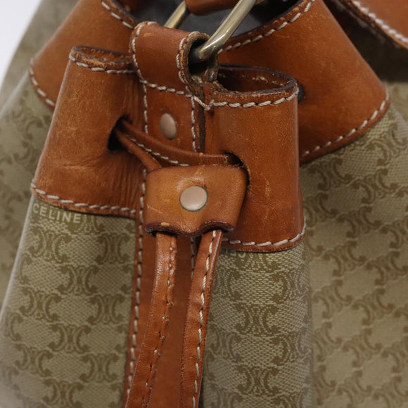 CELINE Macadam Canvas Shoulder Bag Beige Gold Auth gh481