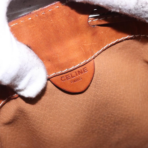 CELINE Macadam Canvas Shoulder Bag Beige Gold Auth gh481