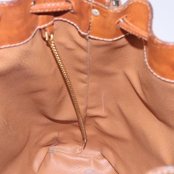 CELINE Macadam Canvas Shoulder Bag Beige Gold Auth gh481