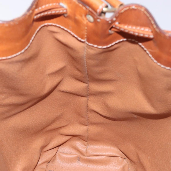 CELINE Macadam Canvas Shoulder Bag Beige Gold Auth gh481