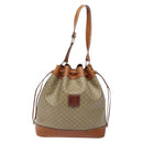 CELINE Macadam Canvas Shoulder Bag Beige Gold Auth gh481-13
