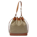 CELINE Macadam Canvas Shoulder Bag Beige Gold Auth gh481-2